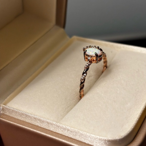 18K Rose Gold Vermeil Opal and White Zircon Women's Ring Size 10 - Picture 2 of 10